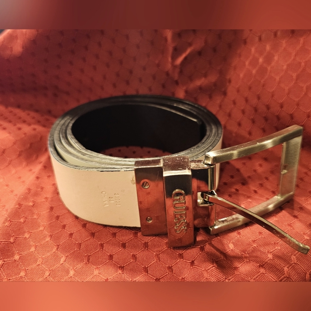 Mens Guess White Belt